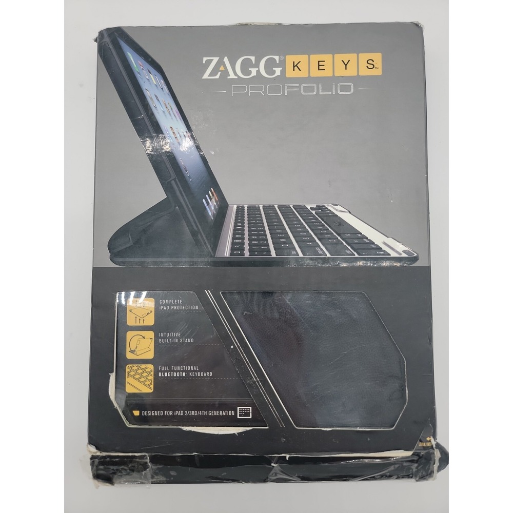 Bluetooth Keyboard, Zagg Keys Profolio Case for iPad 2, 3, & 4 New Damaged Box!